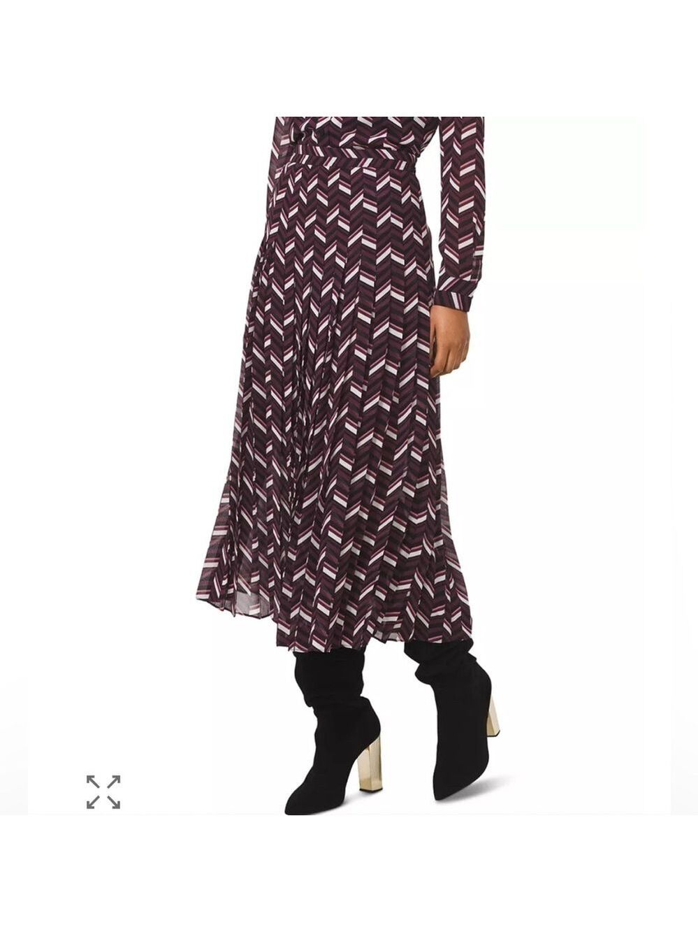 MICHAEL KORS Brown  Chevron Georgette Pleated  Midi Skirt  sz 2